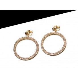 Clips earrings with 5 cm gold ring with crystals